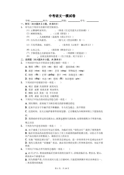 山东省  中考语文一模试卷-(含解析)