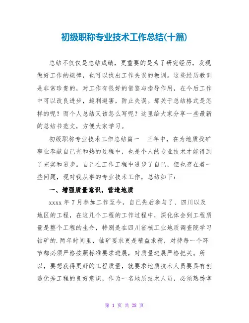 初级职称专业技术工作总结(十篇)