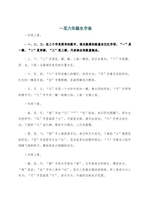 一至六年级生字表