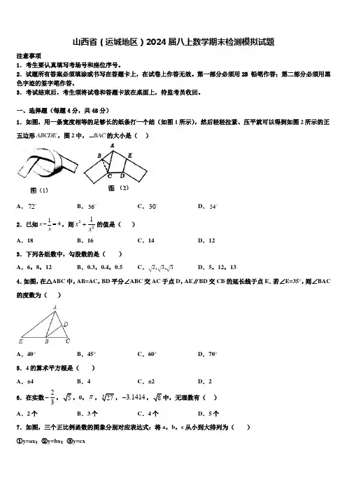山西省(运城地区)2024届八上数学期末检测模拟试题含解析