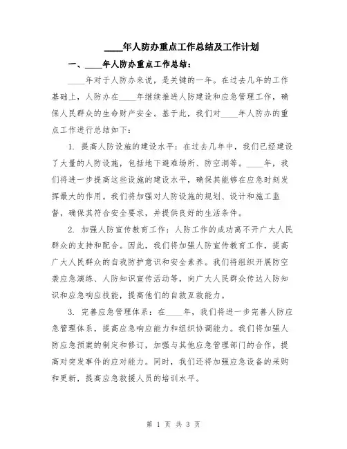 2024年人防办重点工作总结及工作计划