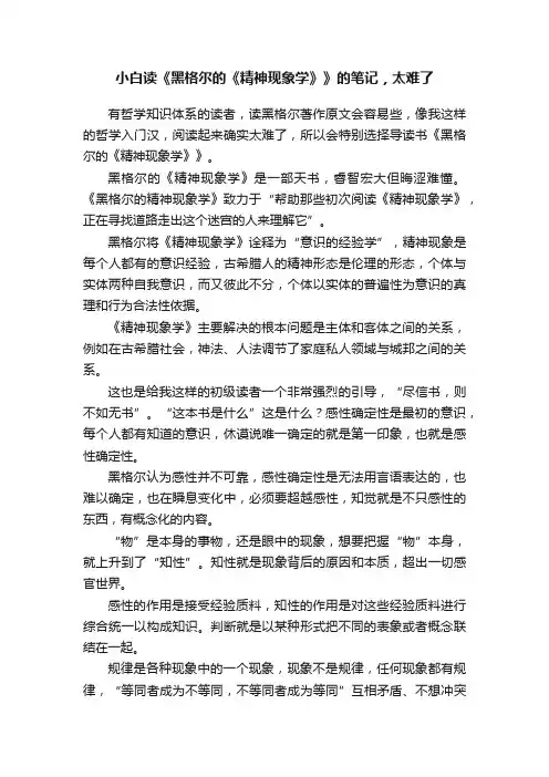 小白读《黑格尔的《精神现象学》》的笔记，太难了