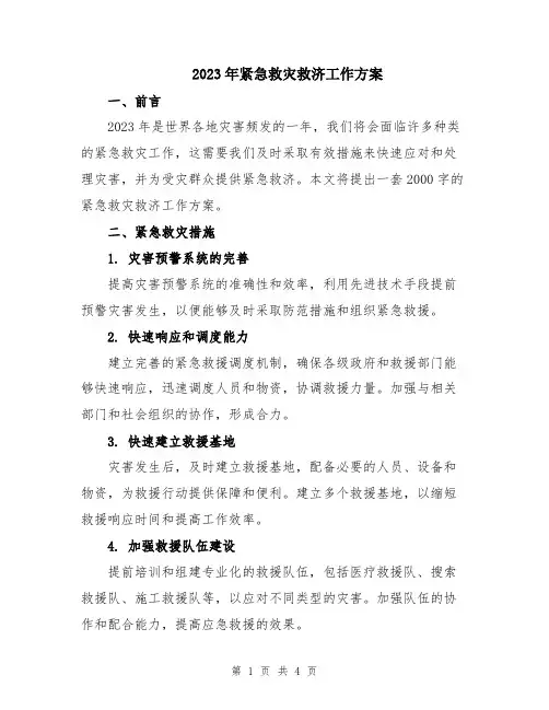 2023年紧急救灾救济工作方案