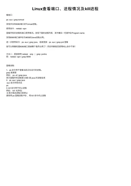Linux查看端口、进程情况及kill进程