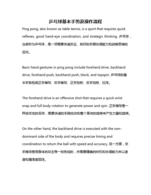 乒乓球基本手势及操作流程