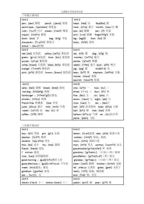 人教版小学3-6年级单词表汇总(可直接打印)