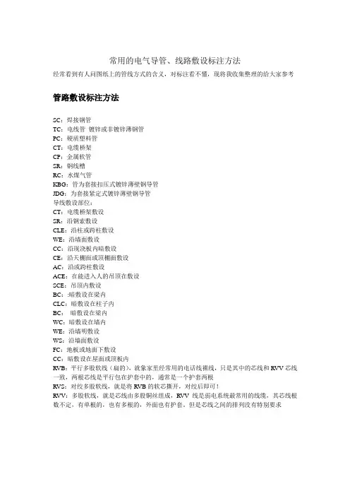 常用电气导管、线路敷设标注方法