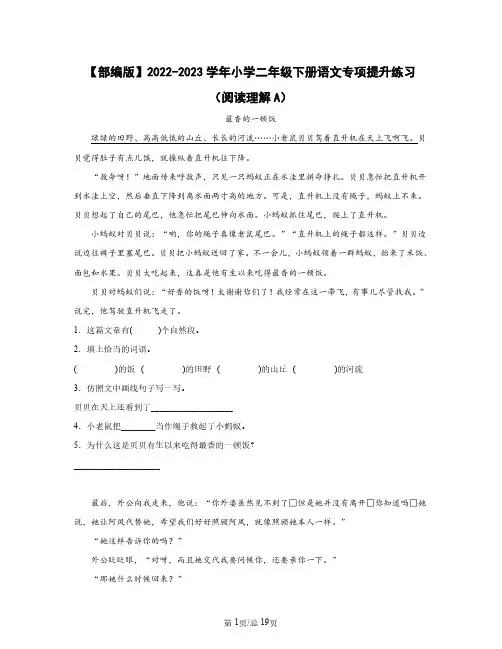 部编版2022——2023学年小学二年级下册语文专项提升练习(阅读理解AB卷)含答案