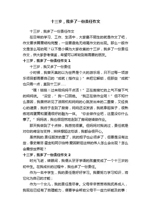十三岁，我多了一份责任作文