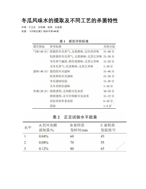 冬瓜风味水的提取及不同工艺的杀菌特性