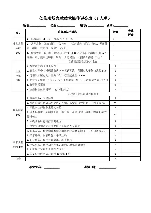 5.创伤现场急救技术操作评分标准