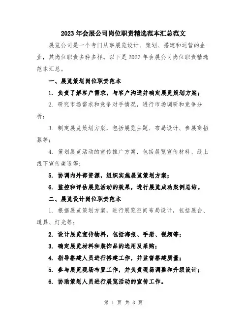 2023年会展公司岗位职责精选范本汇总范文