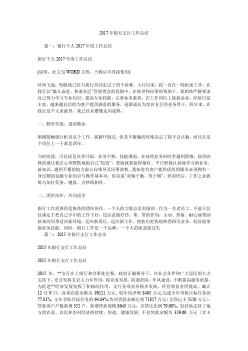 2017年银行支行工作总结.doc