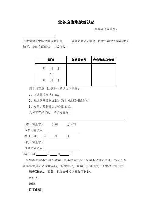 业务应收账款确认函