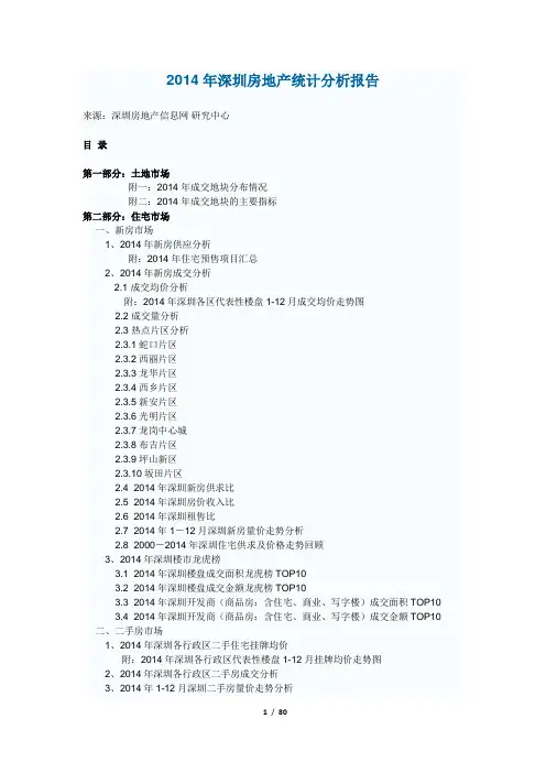 2014年深圳房地产统计分析报告