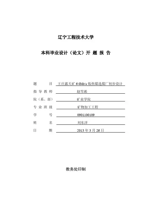 最全矿物加工毕业设计开题报告