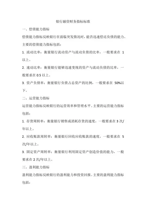 银行融资财务指标标准