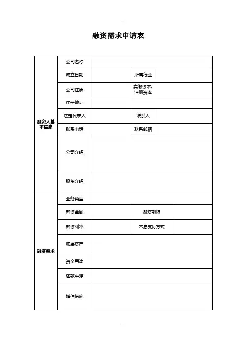 融资需求申请表及资料清单(通用)