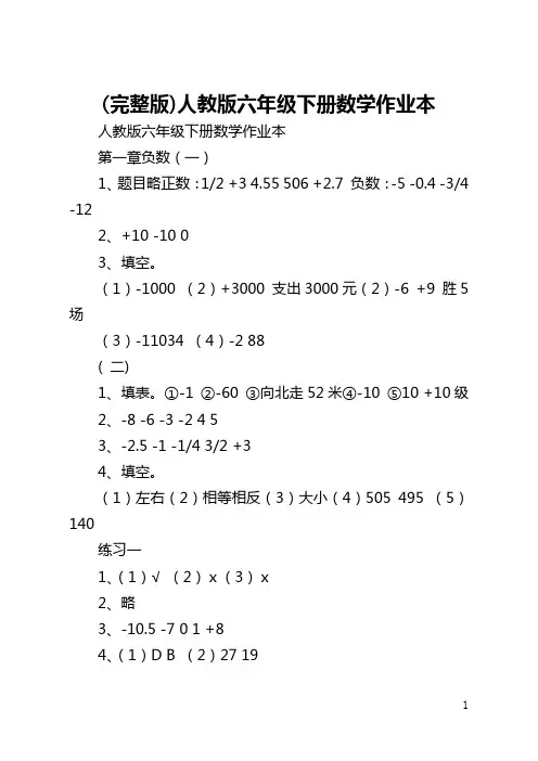(完整版)人教版六年级下册数学作业本