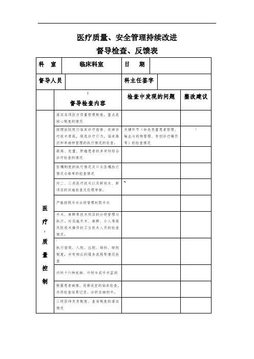 医务科督导检查表