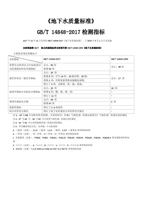 地下水质量标准 新旧对比