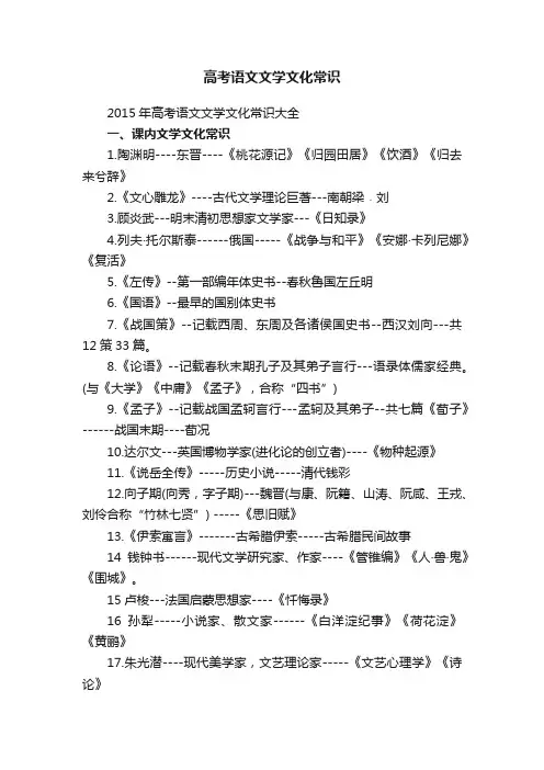 2015年高考语文文学文化常识大全