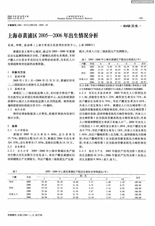 上海市黄浦区2005-2006年出生情况分析