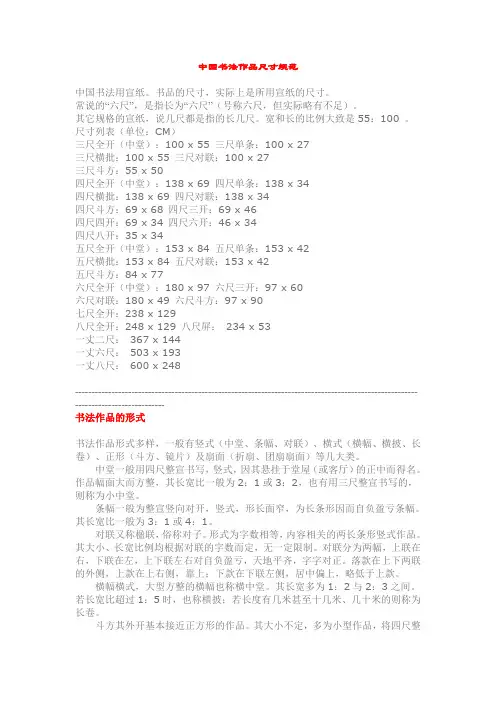 中国书法和国画作品尺寸规范