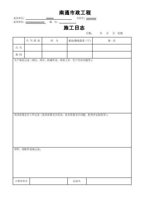 南通市-施工日志表格