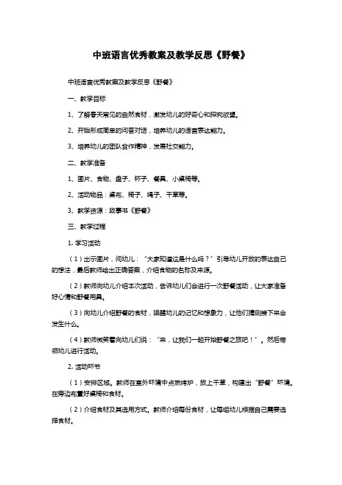 中班语言优秀教案及教学反思《野餐》