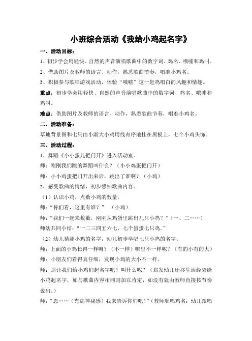 中班音乐活动我给小鸡起名字