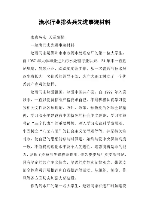 治水行业排头兵先进事迹材料