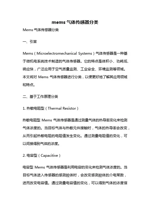 mems气体传感器分类