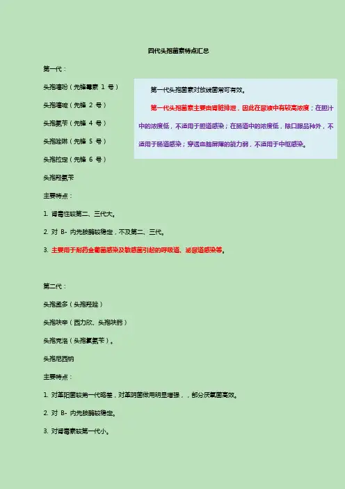 四代头孢菌素特点汇总