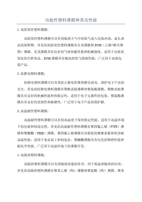 功能性塑料薄膜种类及性能