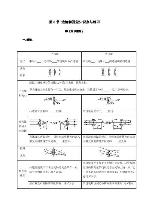 浙教版 七年级下2.6  透镜和视觉知识点和练习