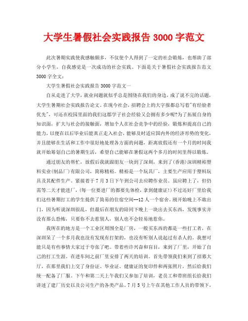 大学生暑假社会实践报告3000字范文(通用)