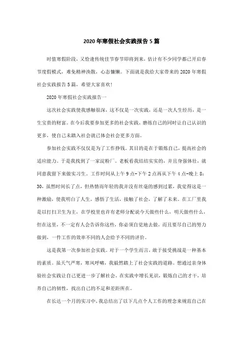 2020年寒假社会实践报告5篇