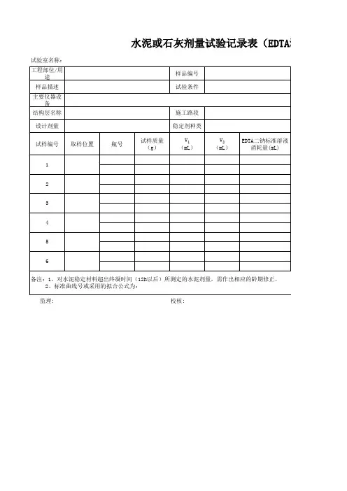 水泥或石灰剂量试验记录表(EDTA滴定法)