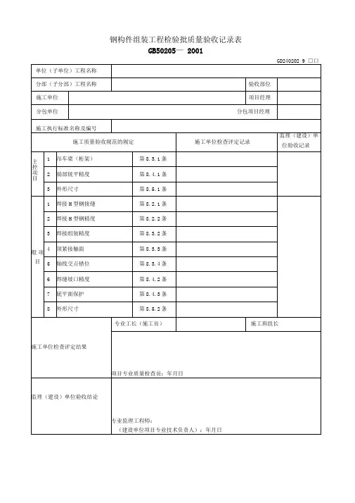 钢构件组装工程检验批质量验收记录表