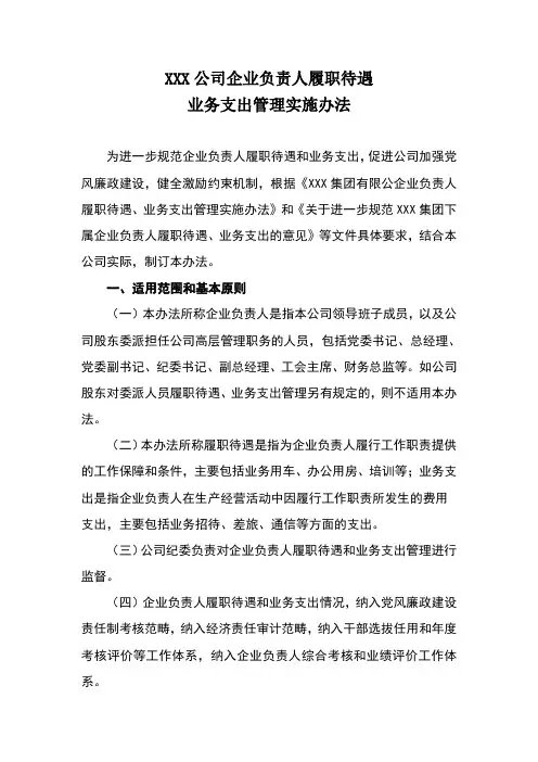 公司企业负责人履职待遇、业务支出管理实施办法(正式版)