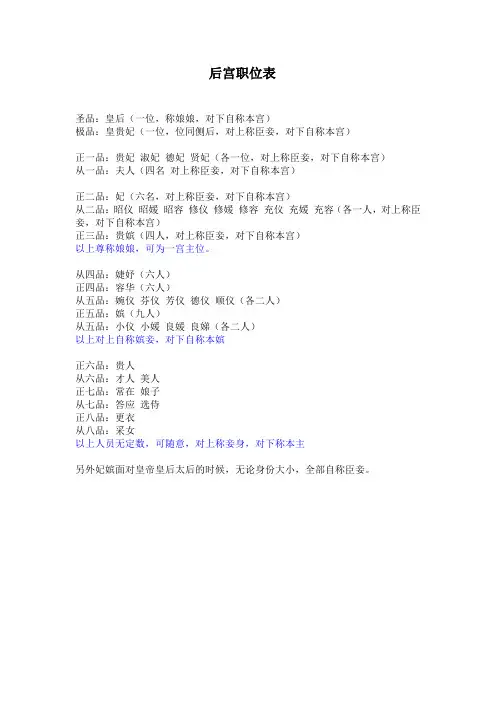 宫斗职位表
