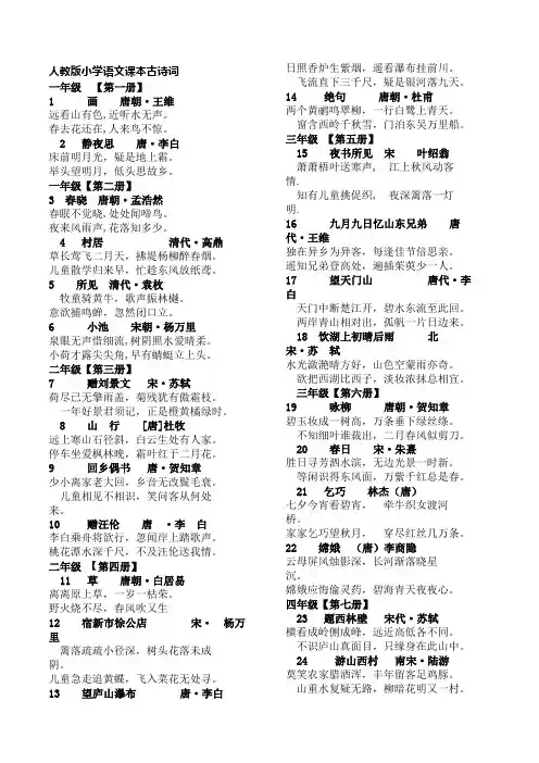 人教版小学语文课本1--6年级古诗词