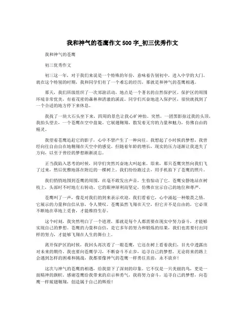 我和神气的苍鹰作文500字_初三优秀作文