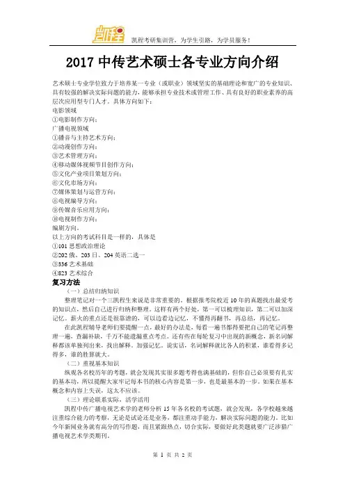 2017中传艺术硕士各专业方向介绍