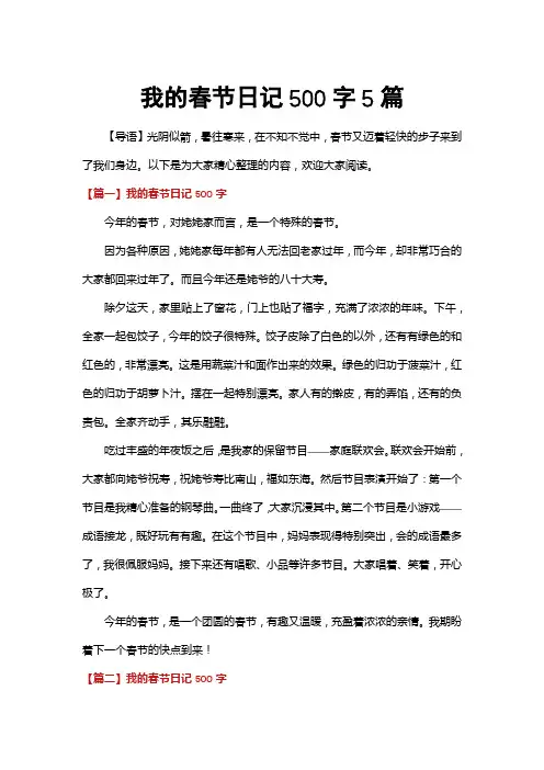 我的春节日记500字5篇