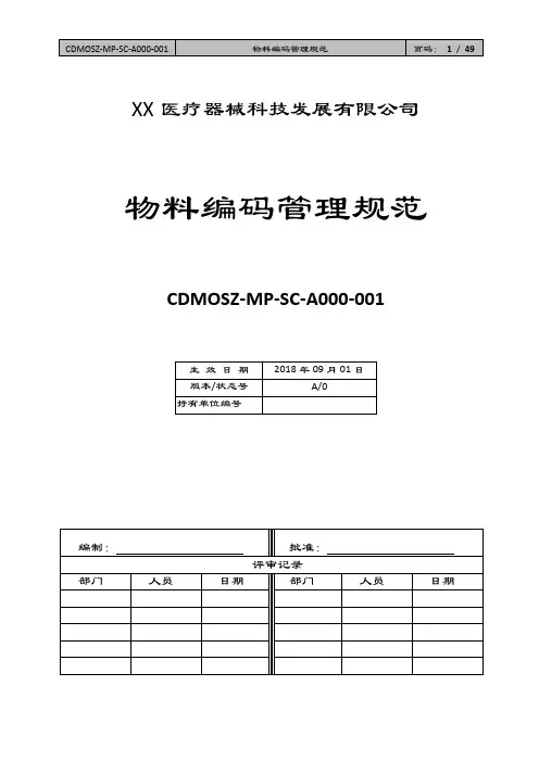 CDMOSZ-MP-SC-A000-001 物料编码管理规范