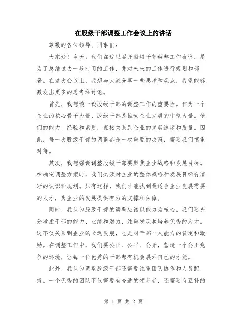 在股级干部调整工作会议上的讲话