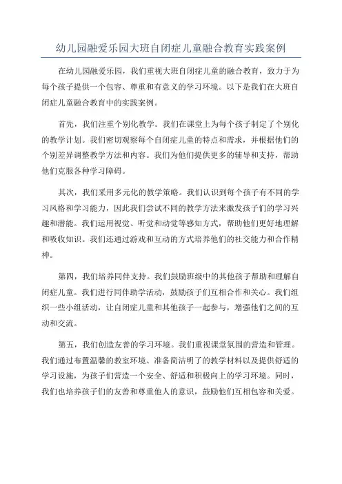 幼儿园融爱乐园大班自闭症儿童融合教育实践案例
