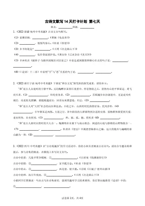 部编新教材中考真题语文古诗文理解性默写【含答案解析版】7